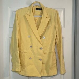 yellow 100% linen Polo Ralph Lauren Women’s Blazer Jacket Coat Size 6 Preppy